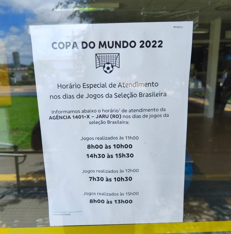Copa 2022: bancos terão horário diferenciado nos dias de jogos da Seleção  Brasileira em Jaru, RO - Portal P1